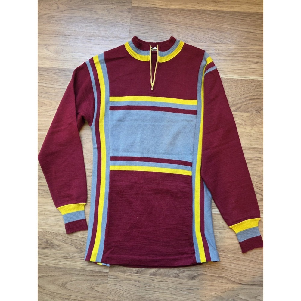 Vintage Santini 1/4 Zip Cycling Jersey  Made in Italy Small Long Sleeve Wool Red